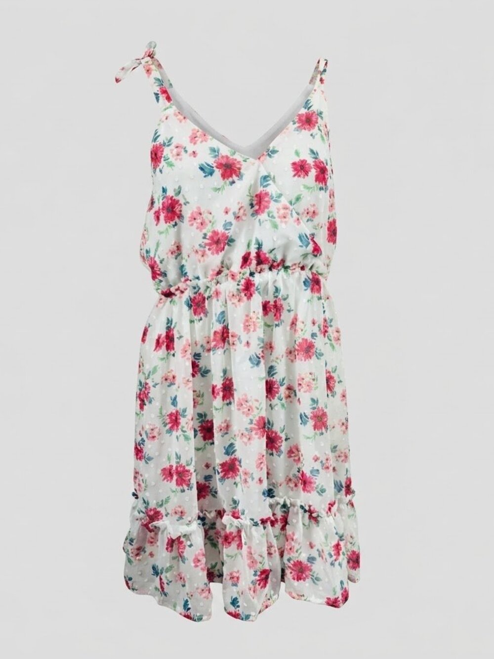 Altar'd State Size Medium White Red Floral Tie Shoulder Dress New